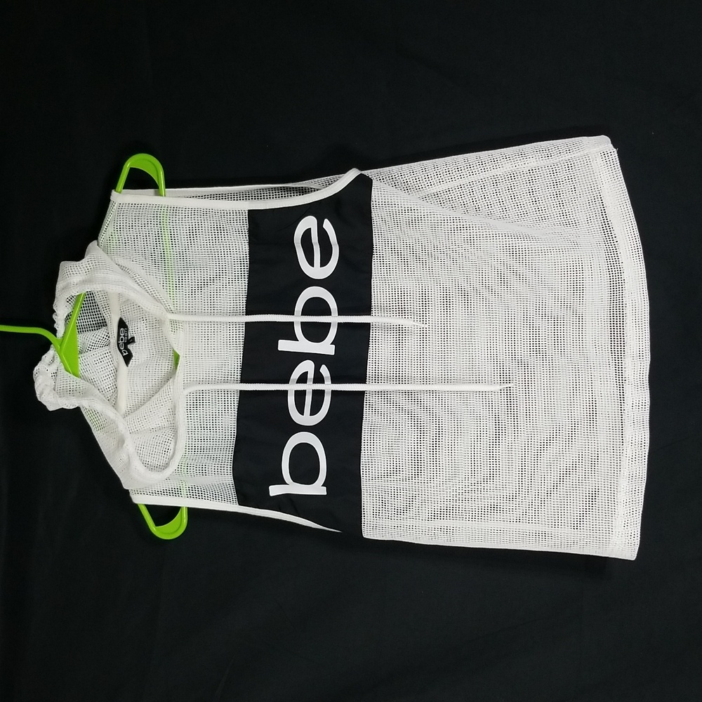 Bebe Sport White/Black Sleeveless Mesh Top size S